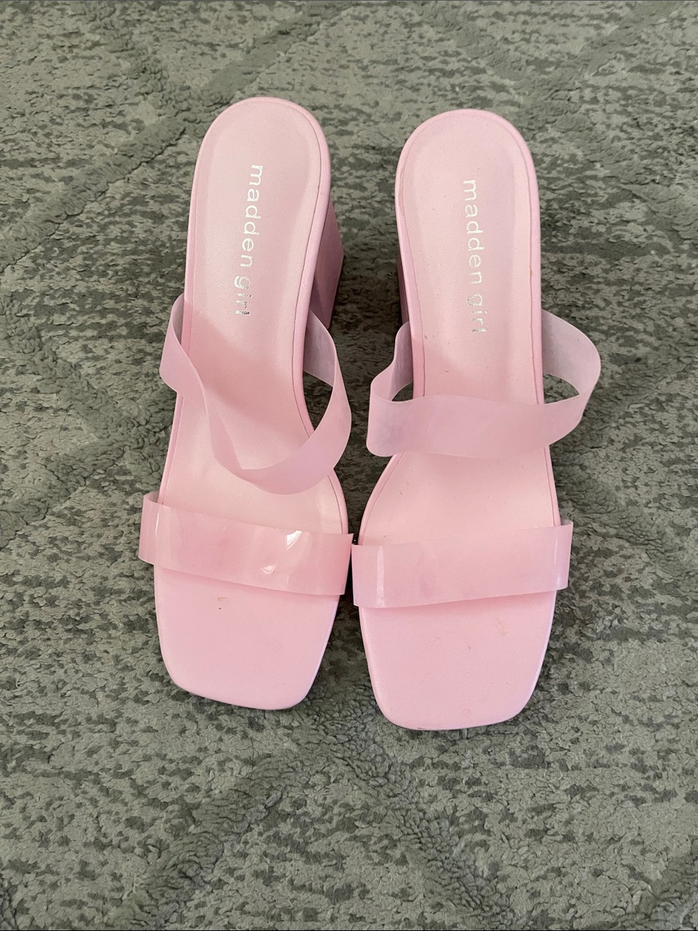Madden Girl Pale Pink Two-Band Block Heel Mules